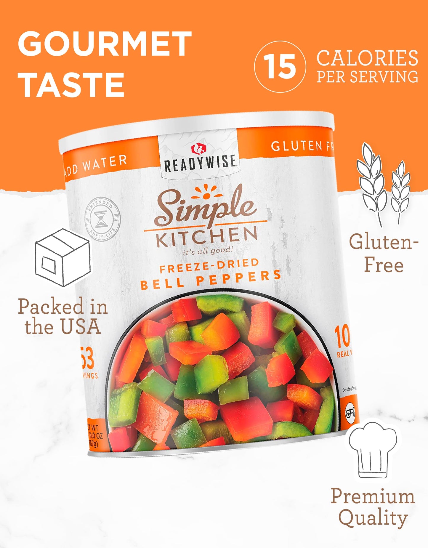 Simple Kitchen Dehydrated Red & Green Bell Peppers - 153 Servings for Family Meal Prep, Survival Canned Food, Gluten Free & Free