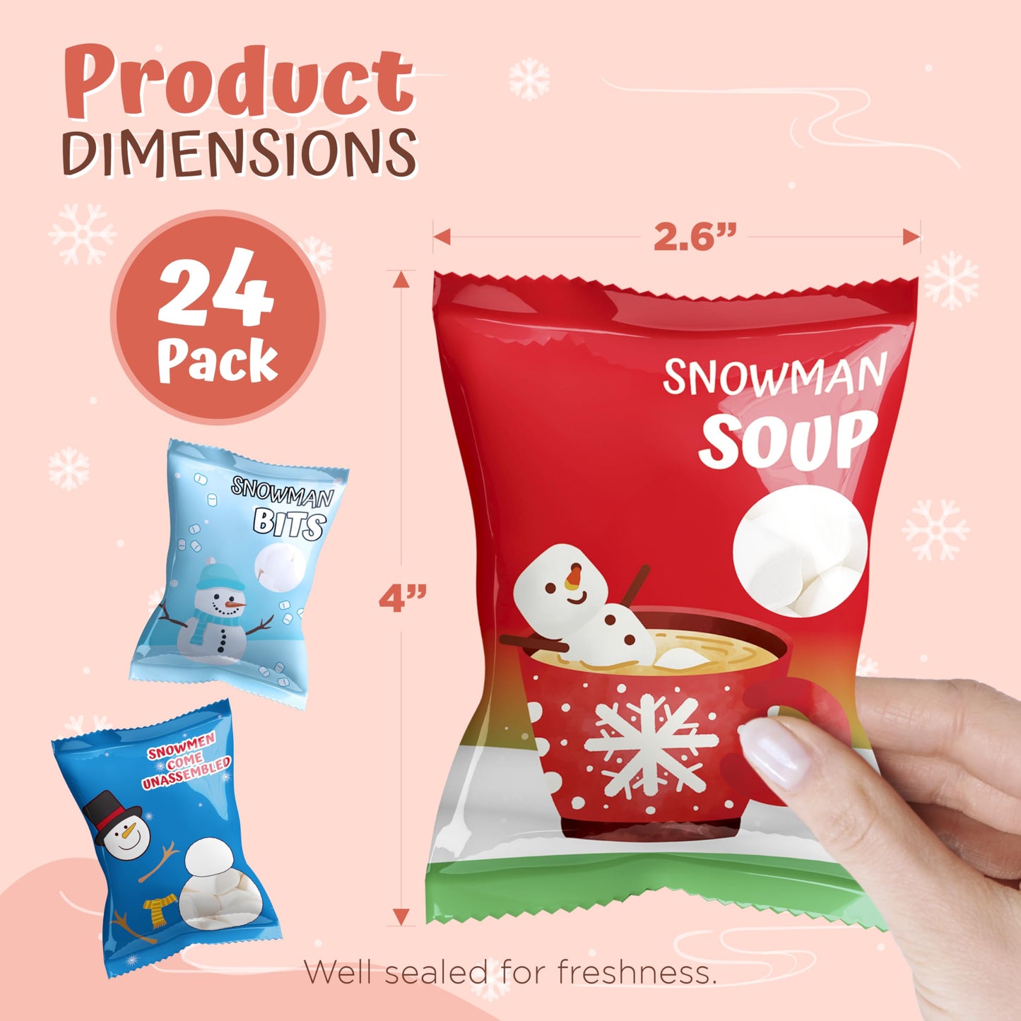 4Es Novelty 24 Packets 3 Assorted Mini Marshmallows - Individually Wrapped Marshmallows Packets for Hot Chocolate & Marshmallows Cocoa Toppers  Vanilla Flavored