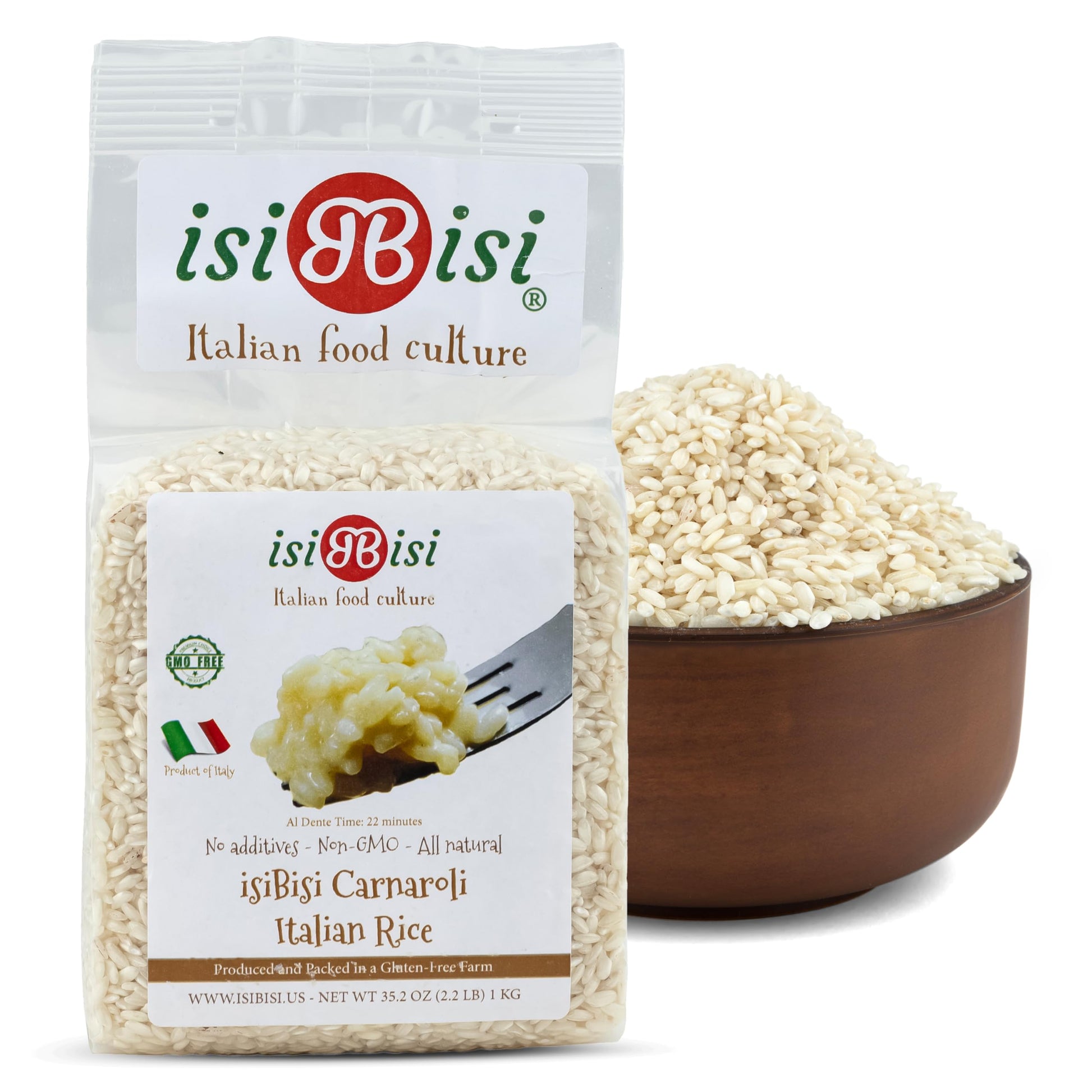 isiBisi Gluten Free Carnaroli Rice for Risotto – 2.2 LB Vacuum-Sealed Italian Long Grain Rice