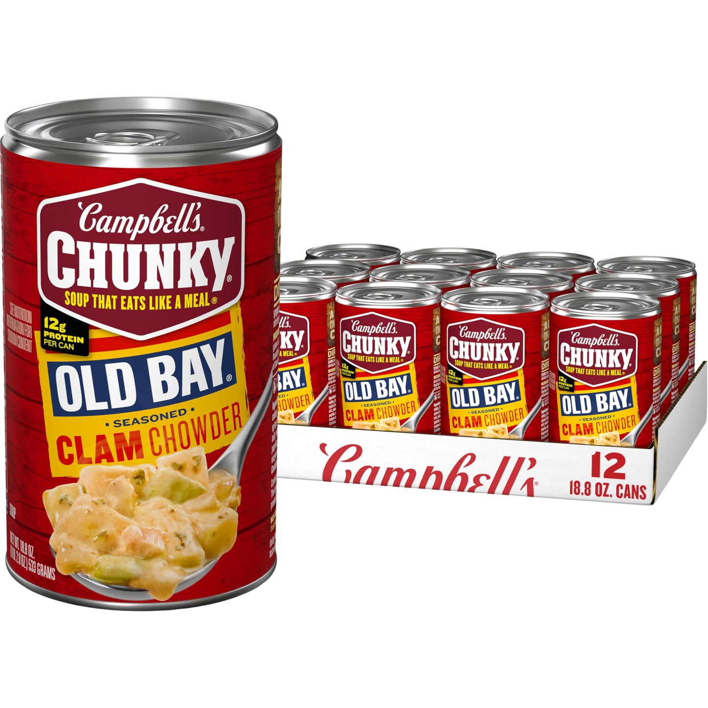 Campbell s Chunky Soup, OLD BAY Seasoned Clam Chowder, 18.8 oz Can (Case of 12)