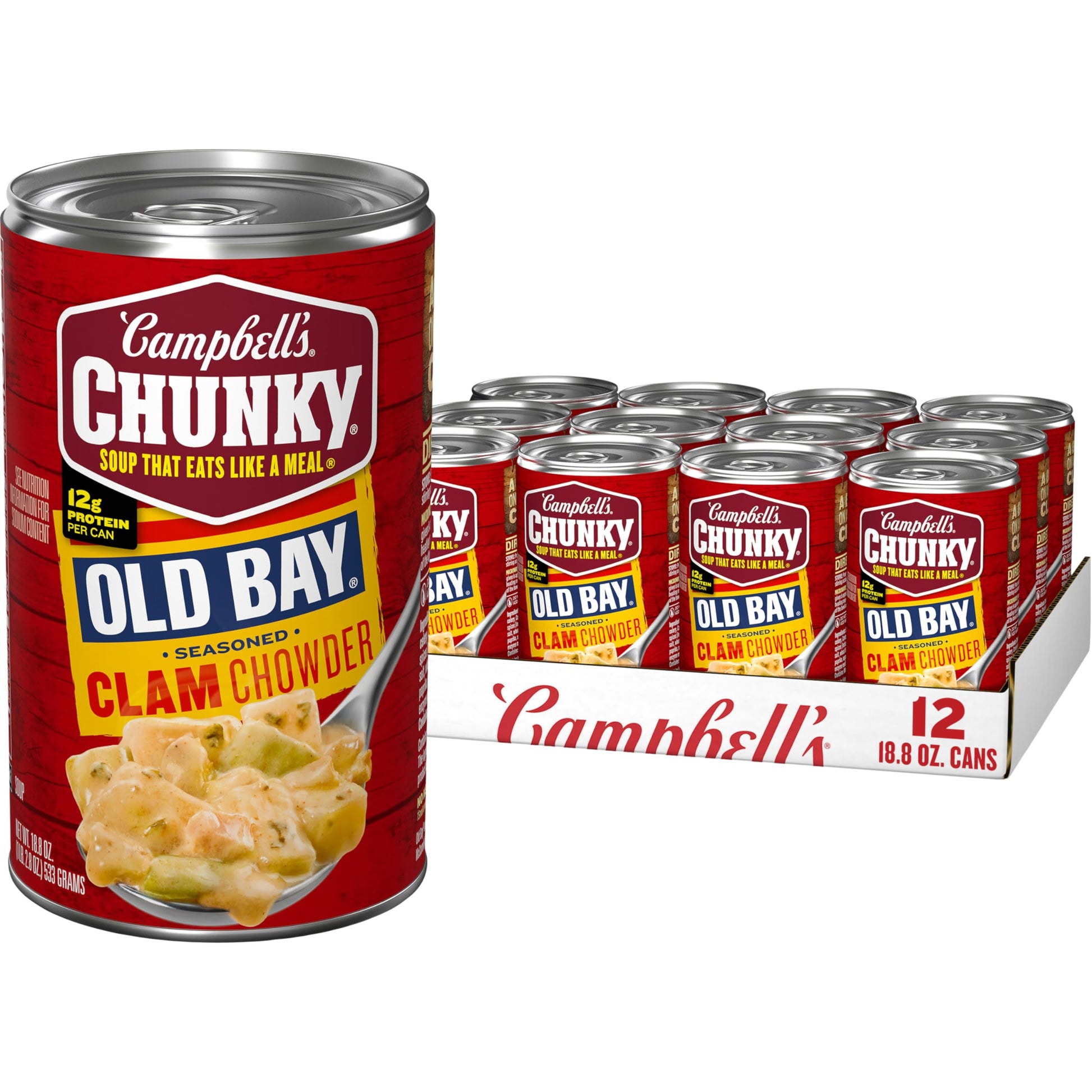 Campbell s Chunky Soup, OLD BAY Seasoned Clam Chowder, 18.8 oz Can (Case of 12)
