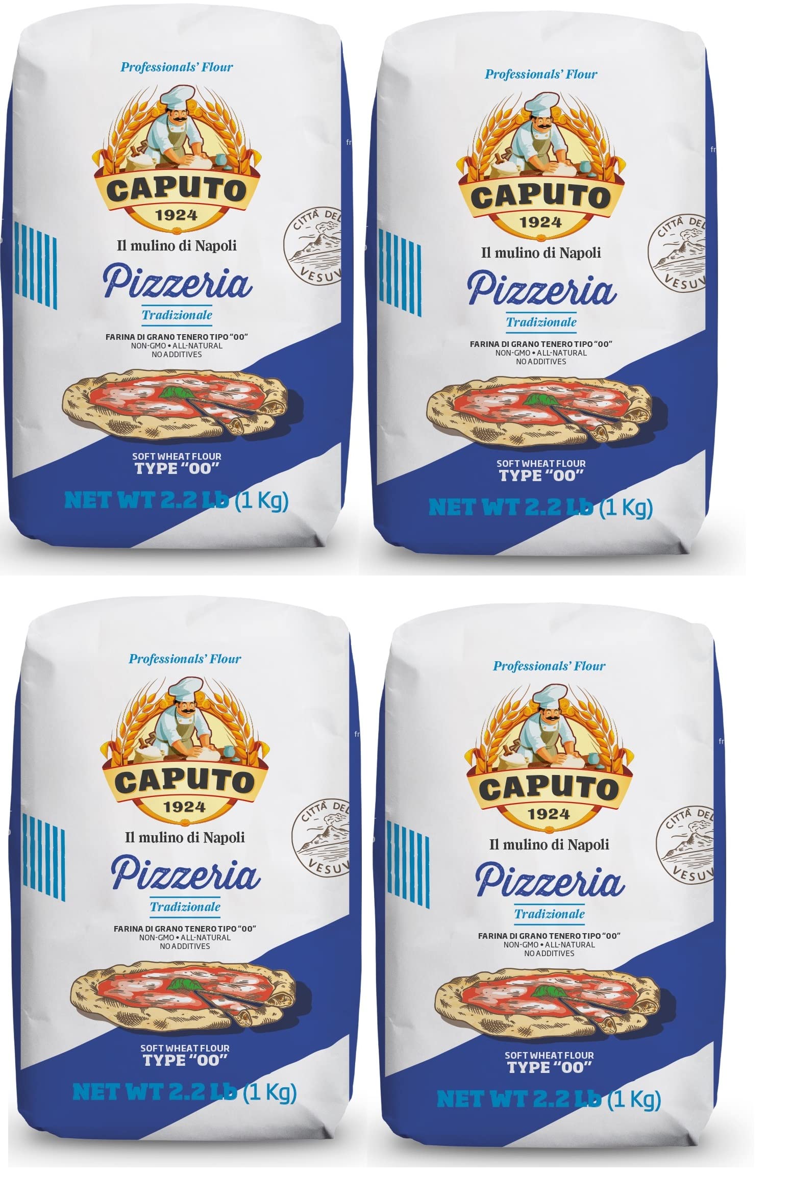 Mulino Caputo 00 Pizzeria Flour 1Kilo Bag, 140.8 Ounce, 2.2 Pound (Pack Of 4)