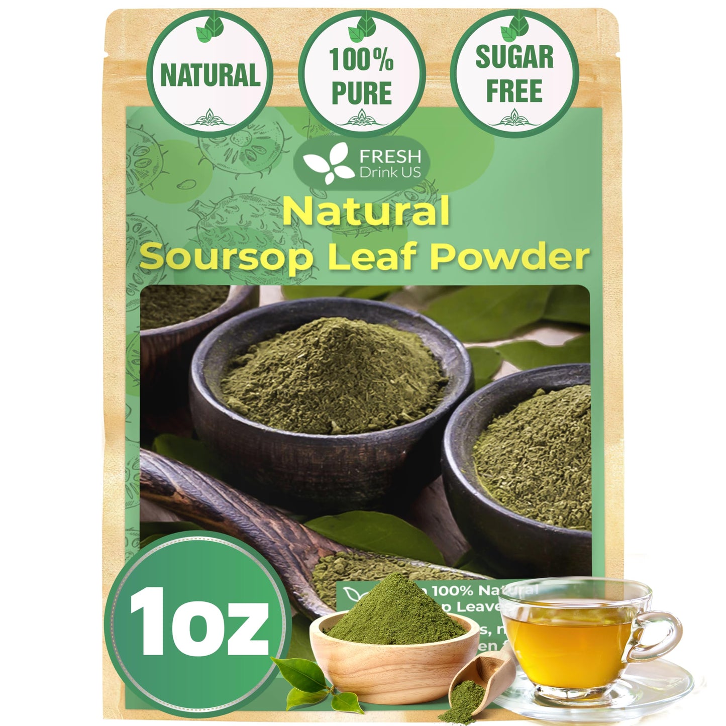 FRESHDRINKUS Soursop Leaf Powder, 100% Natural, Vegan, 1oz