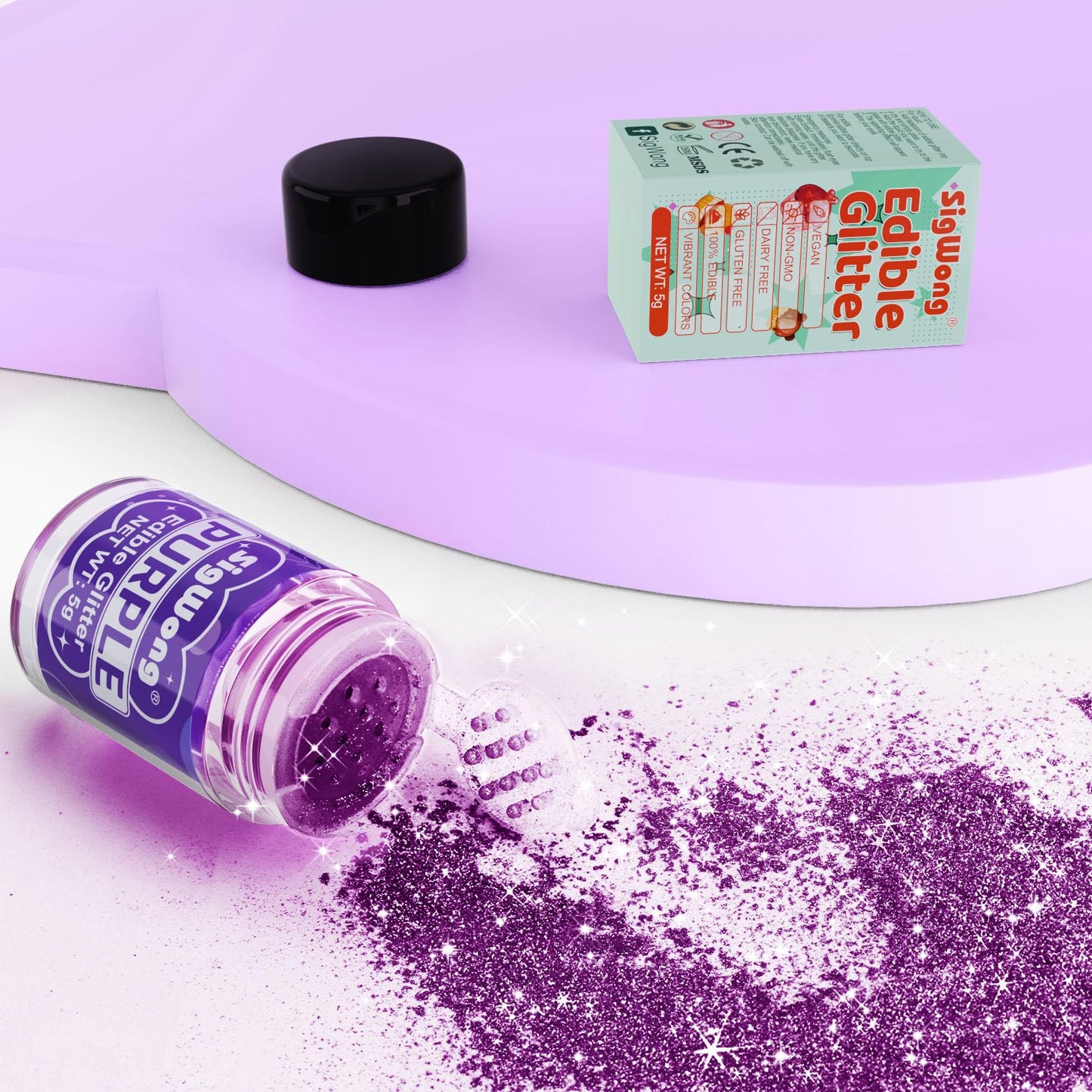 Purple Edible Glitter - 5G Food Grade Cake Decorating Shimmering Glitter, Edible Sprinkle Luster Dust For Drinks, Chocolates, Fo