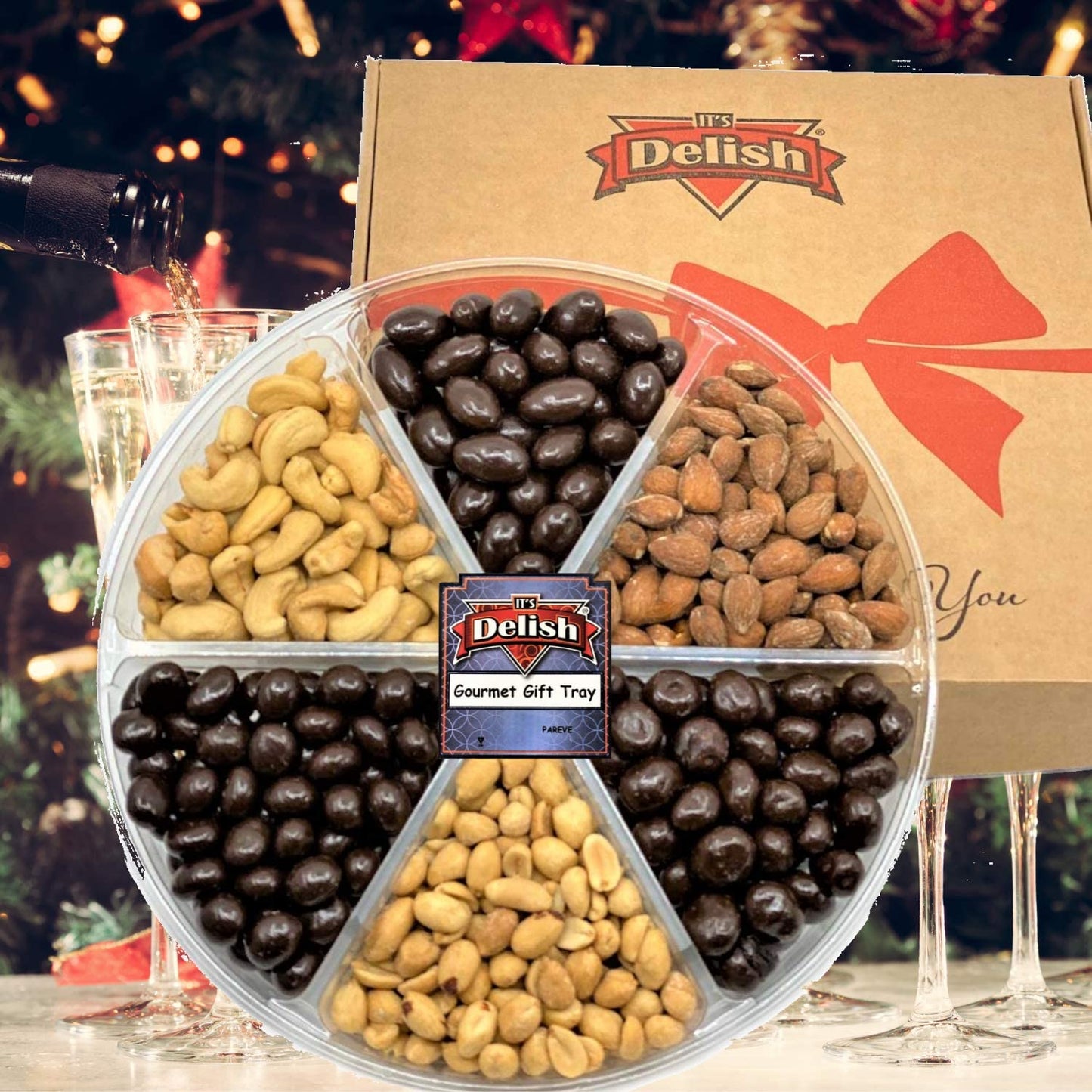 Its Delish Gourmet Chocolate and Salted Nuts Gift Tray - 6 Piece Assortment for New Year, Birthdays, and Special Events