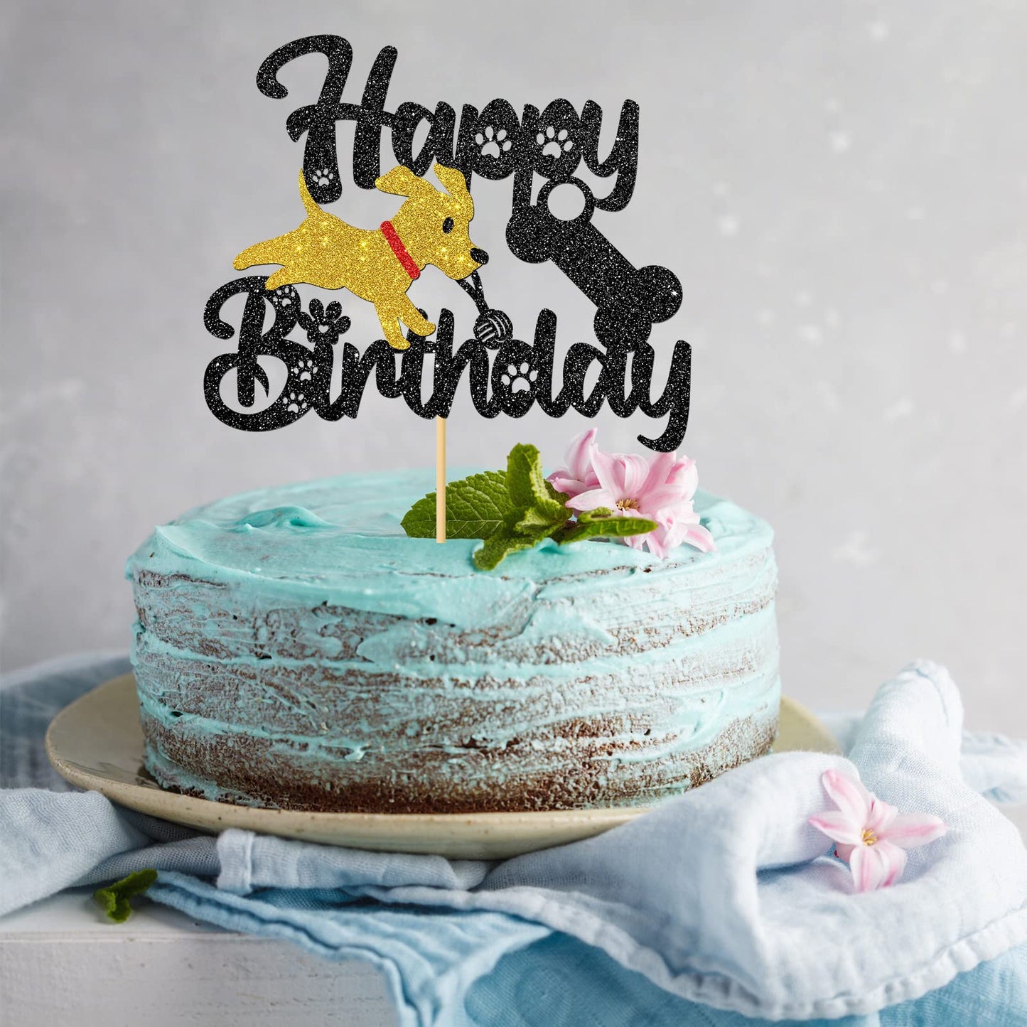Monmon & Craft Happy Birthday Dog Cake Topper/Puppy Birthday Cake Decor/Baby Shower/Pet Dog 1St Birthday Party Decorations - Bla