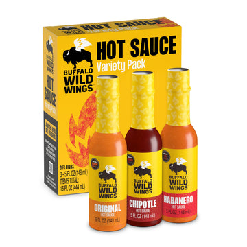 Buffalo Wild Wings Hot Sauce Gift Pack, Includes Classic, Habanero, and Chipotle Hot Sauces, 5 fl oz Bottles, Marinade, and Seas