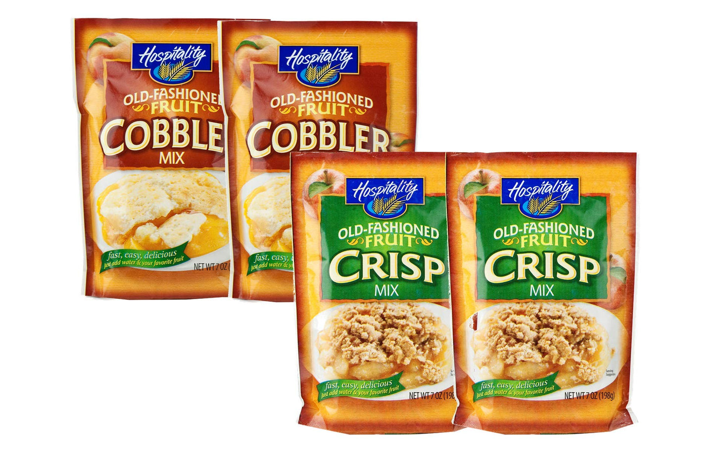Hospitality Old Fashioned Fruit Cobbler Mix or Old Fashioned Fruit Crisp Mix- Four 7 oz. Packets (Variety 4-Pack)