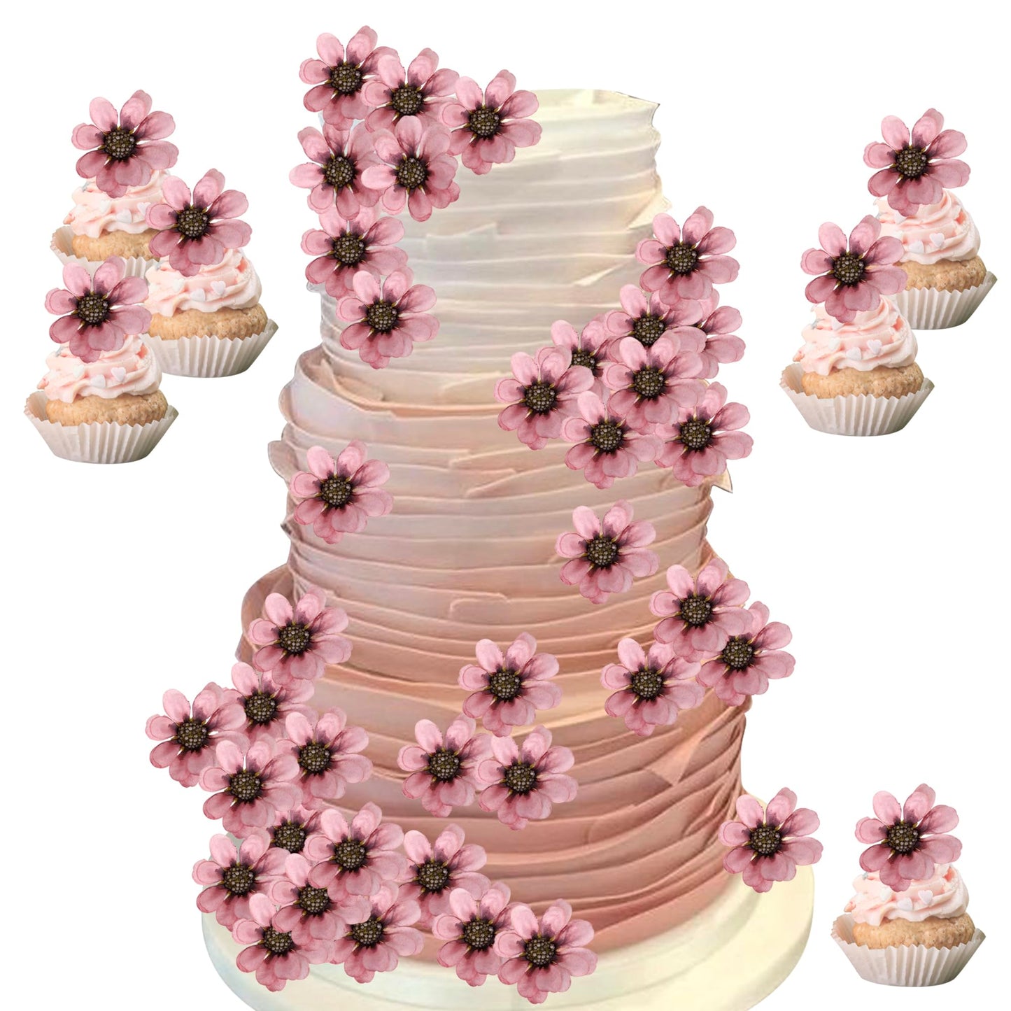 Rsstarxi 20 Pack Pink Daisy Artificial Flower Cake Topper Silk Chrysanthemum Compatible With Flower Cake Pick For Diy Baby Shower Wedding Bithdaty Party Cake Decorations Supplies