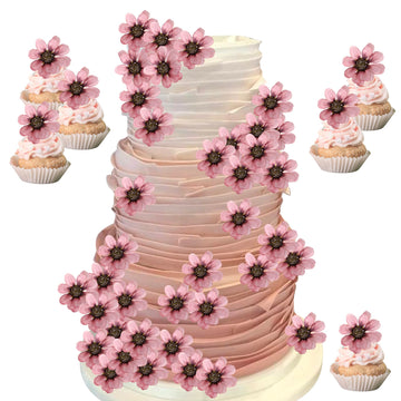 Rsstarxi 20 Pack Pink Daisy Artificial Flower Cake Topper Silk Chrysanthemum Compatible With Flower Cake Pick For Diy Baby Shower Wedding Bithdaty Party Cake Decorations Supplies