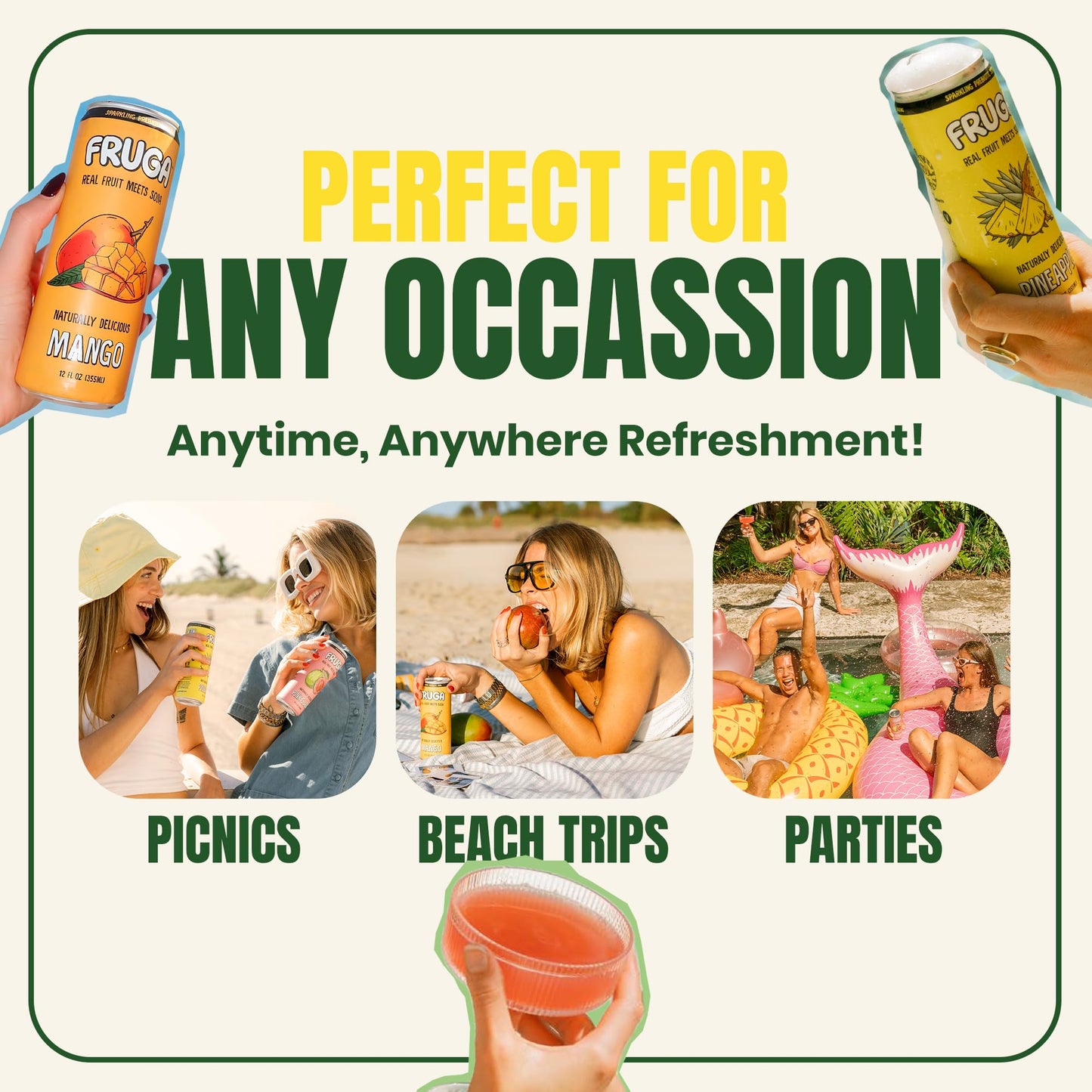 FRUGA Pineapple Sparkling Fruit Soda, Prebiotic, Low Calorie, 12 Fl Oz (Pack of 12)