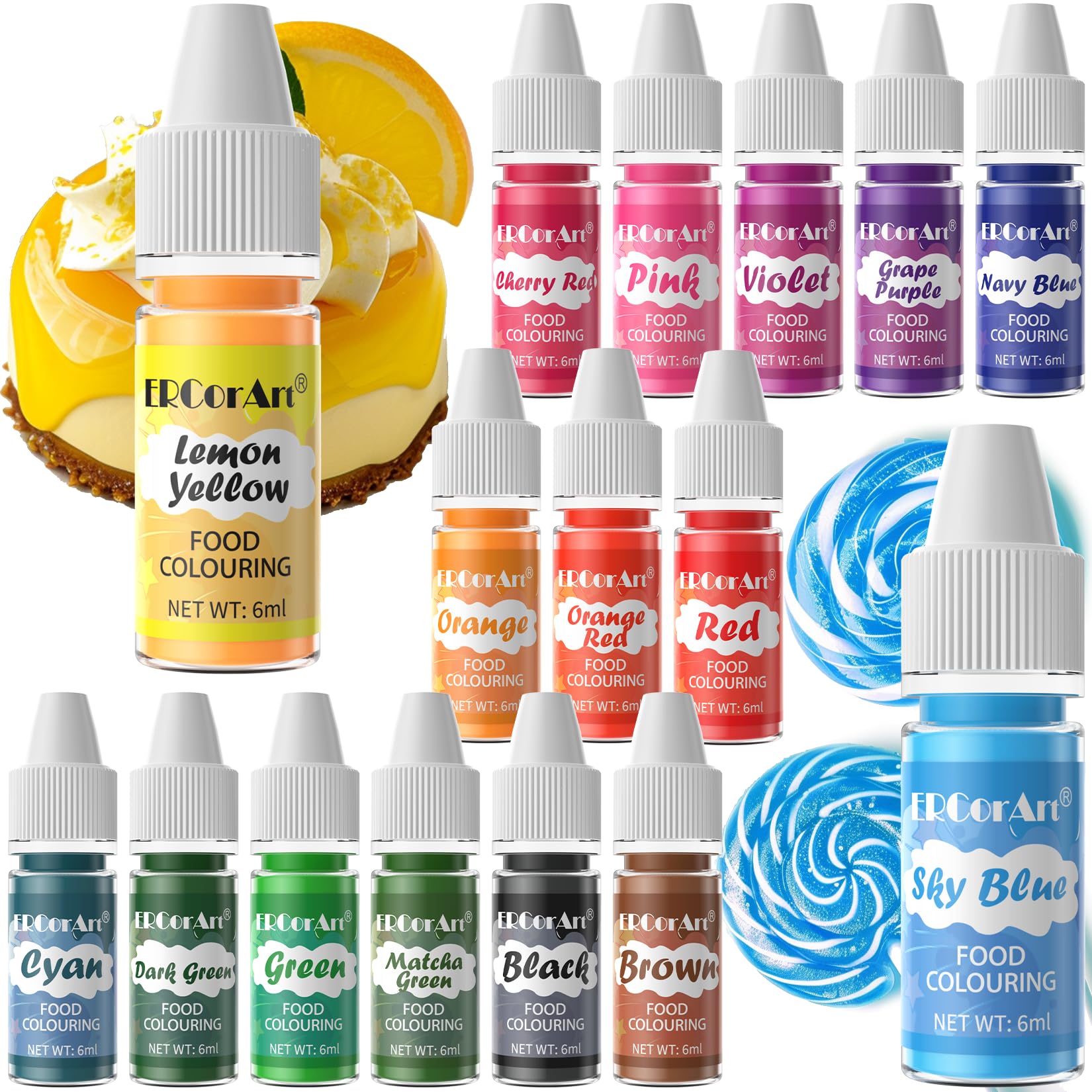Food Coloring Liquid - Ercorart 16 Colors Food Coloring, Food Grade Food Dye, Tasteless Food Color Set For Cake Decorating, East