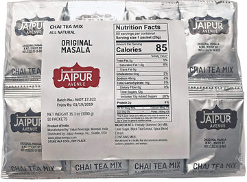 Jaipur Avenue Masala Chai Tea Mix - All-Natural, Gluten-Free, 50 Packets