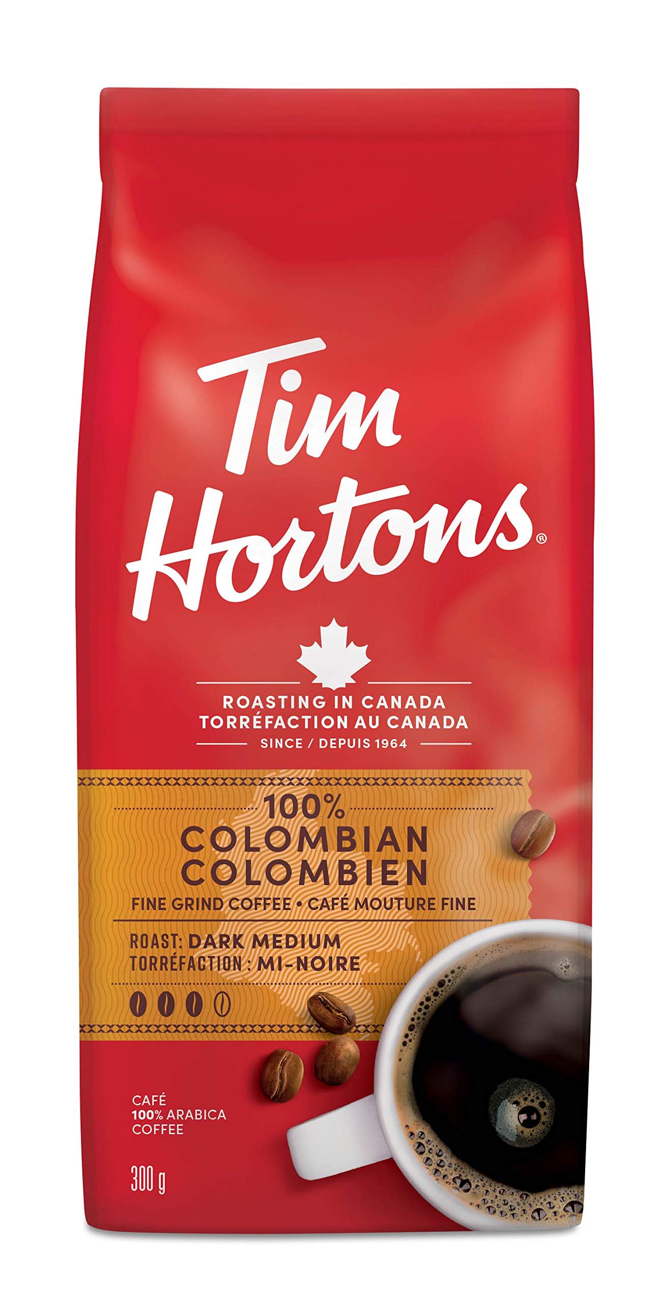 Tim Hortons 100% Colombian Dark Medium Roast Fine Grind Coffee 300G