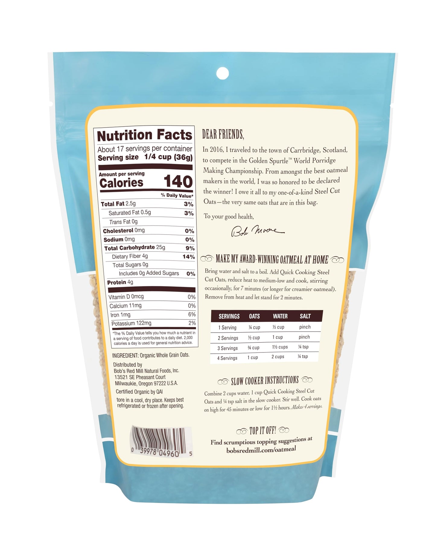 Bobs Red Mill Organic Quick cooking Steel cut Oats, 22-ounce (Pack of 4)