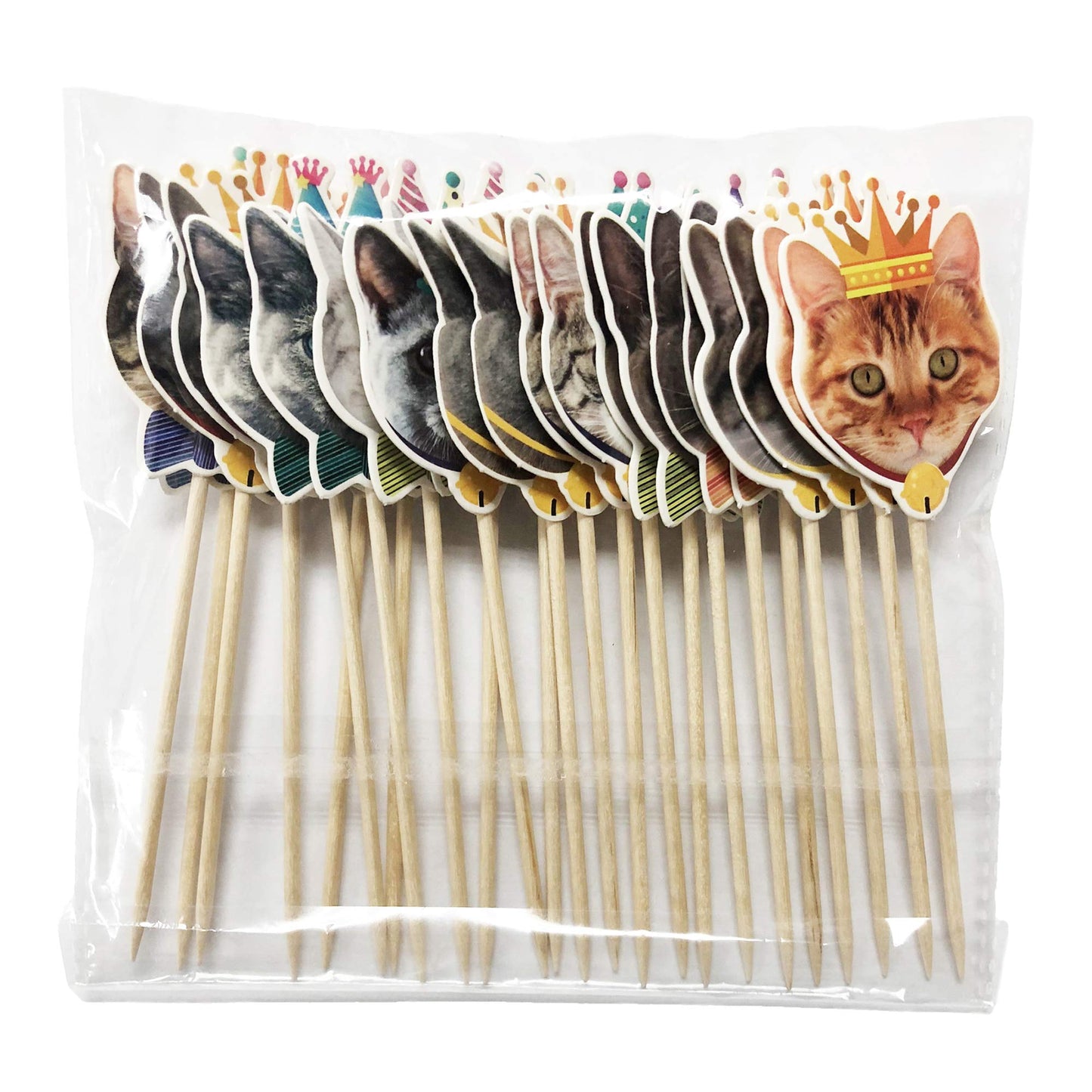 TSJ Cat Cupcake Toppers - 24PCS Paper Cake Decorations, Kitten Theme Stick Toothpicks, Party Supplies