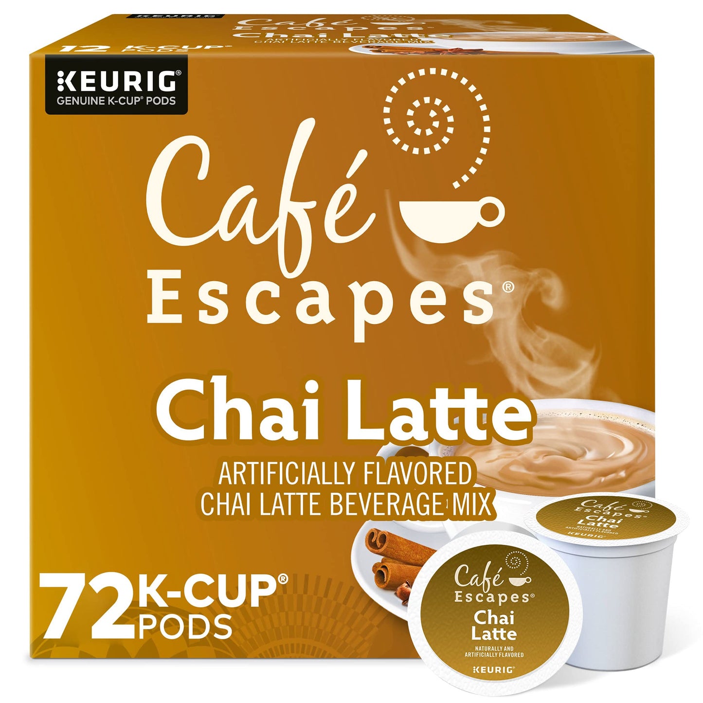Café Escapes Chai Latte K-Cup Pods, 72 Count - Single-Serve Coffee, Model 5000054364