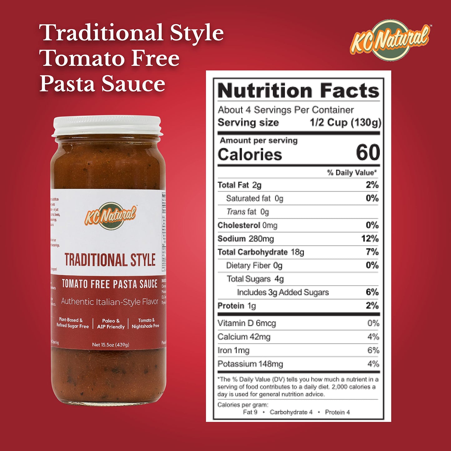 Kc Natural | Traditional Style Tomato Free Pasta Sauce | 280Mg Sodium (1-Pack, 1.00)