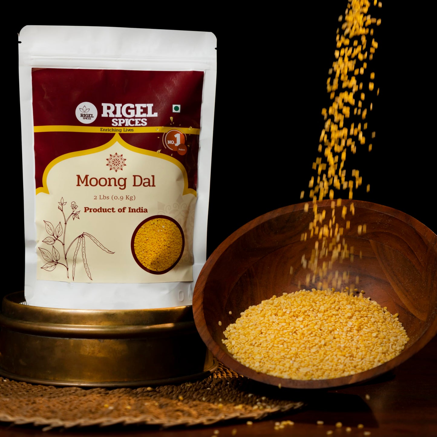 Rigel Spices Moong Dal 2 Lbs - Protein-Rich Organic Yellow Mung Beans - Quick-Cooking Nutrient-Packed Elegance - Split Mung Bean
