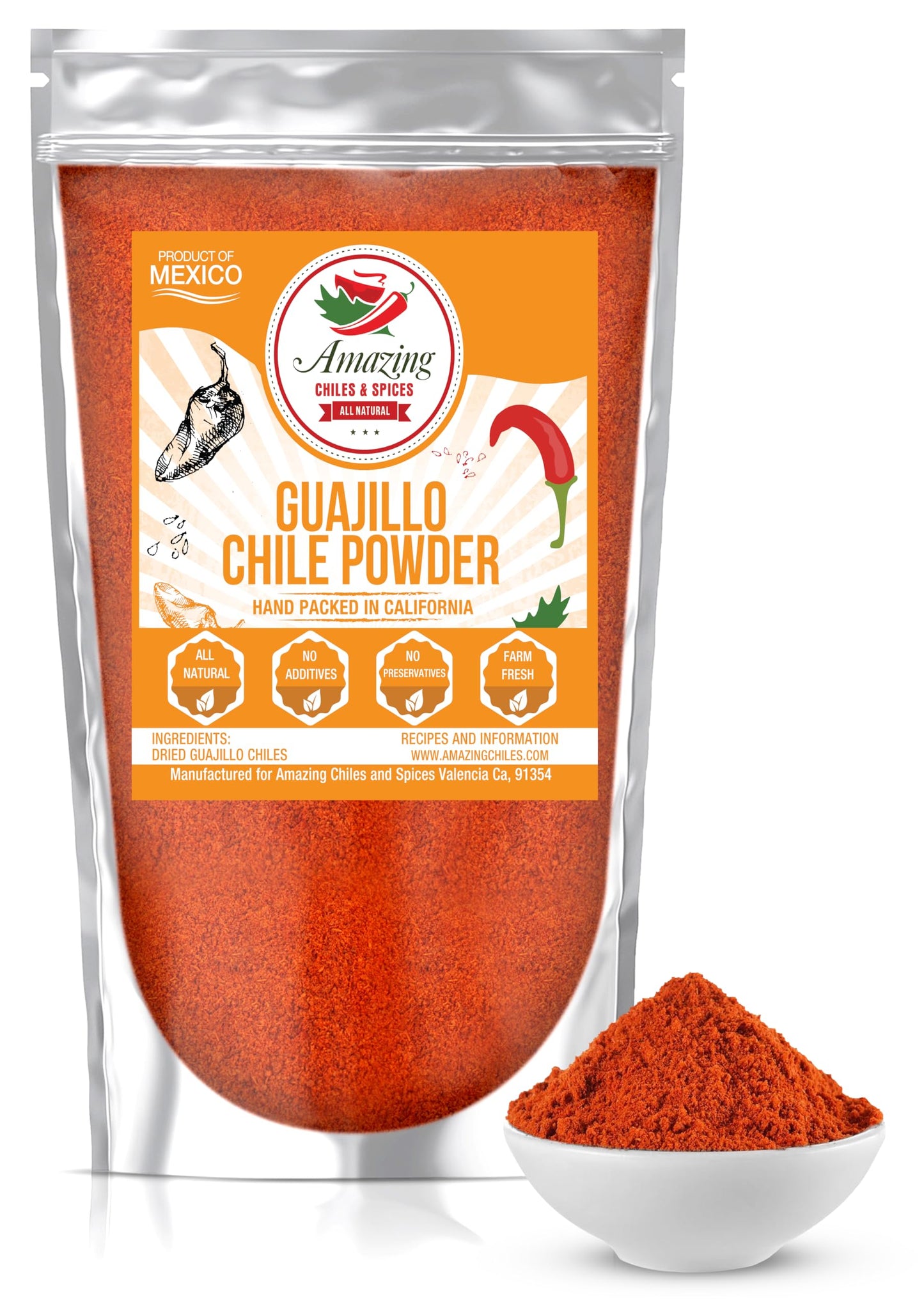 Amazing Chiles & Spices Guajillo Chile Powder Ground - 8oz - Natural, Premium for Chili, Sauces, Stews, Salsa, Meat Rubs