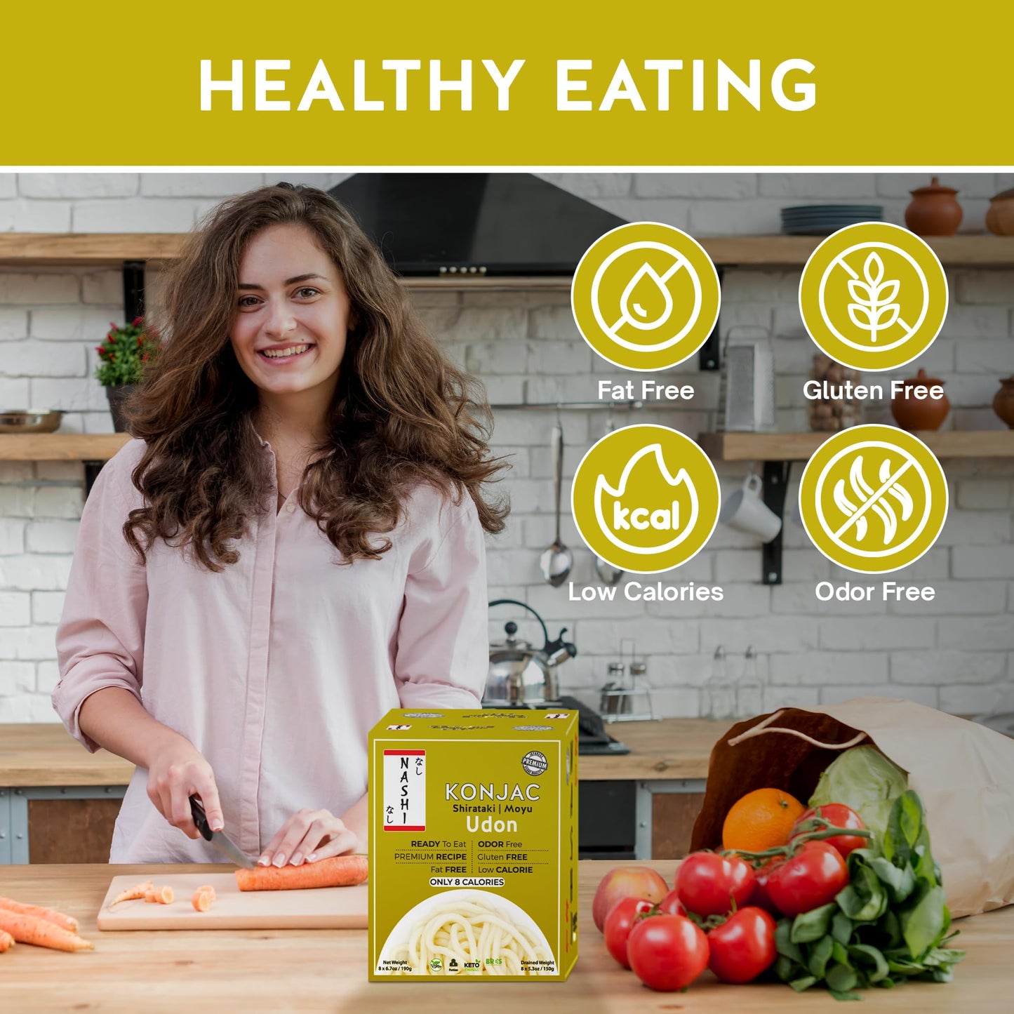 Nashi Shirataki Konjac Premium Udon Noodles (8X190G) - Glucomannan Premium Recipe, Keto-Friendly | Low-Calorie, Zero-Carb, Vegan