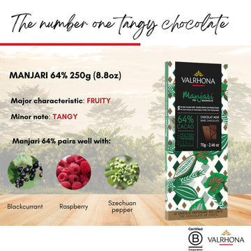 Valrhona Dark Chocolate Manjari, 64% Cacao Tasting Bars - Gourmet French Chocolate, Tangy And Fruity Notes. Single Origin Madagascar. Premium Couverture, The Perfect Baking Bar 70G (Pack Of 3)