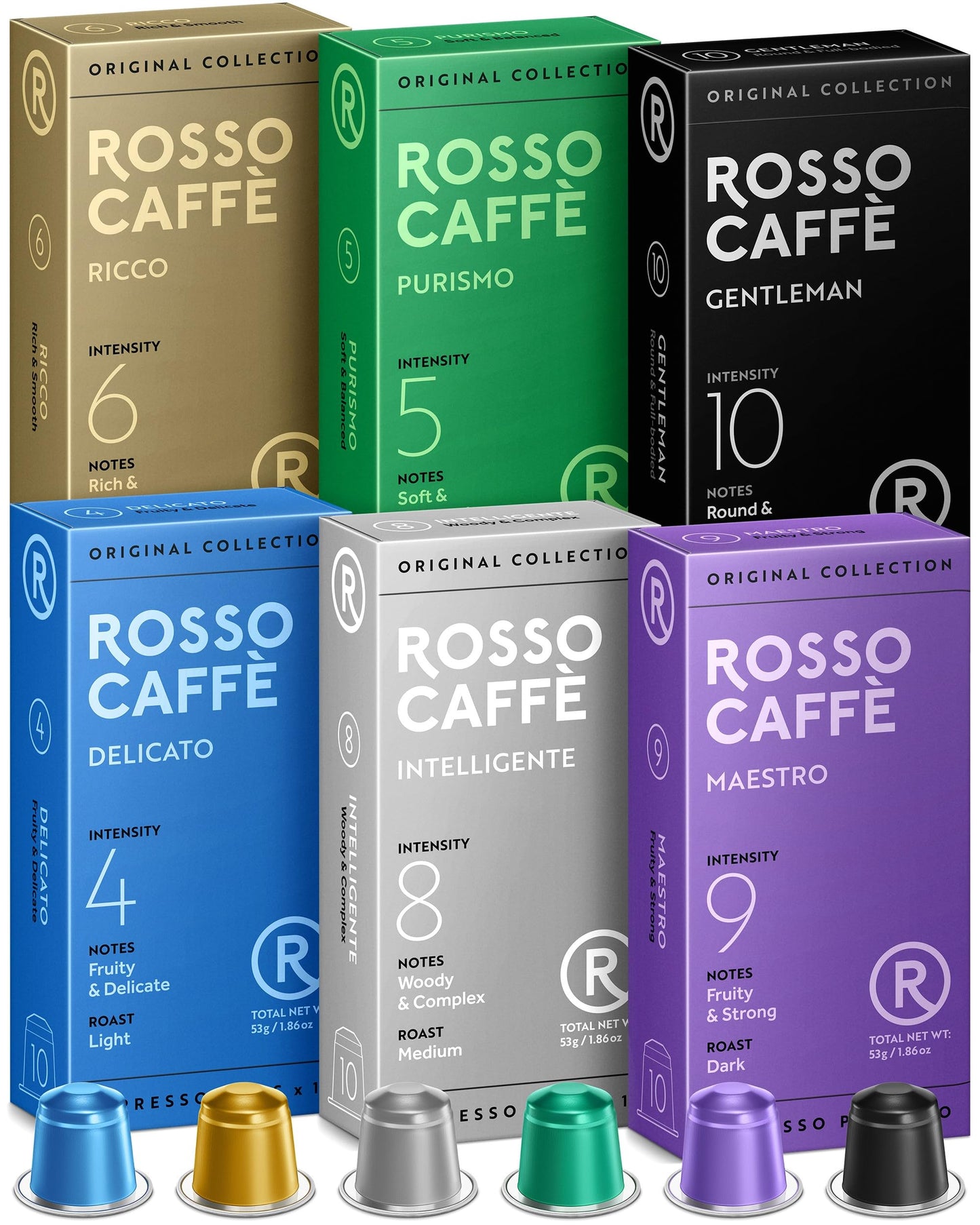 ROSSO CAFFÈ Espresso Coffee Pods for Nespresso - Variety Pack of 6 Flavors, 10 Count