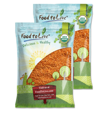 Food to Live Organic Red Split Lentils, 25 Pounds - Non-GMO, Masoor Dal, Dried, Vegan, Kosher, Bulk. No Soaking Required. Source