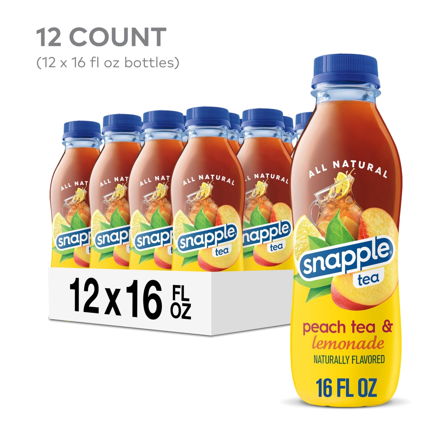Snapple Peach Tea Lemonade, Pack of 12, 16 Fl Oz Bottles