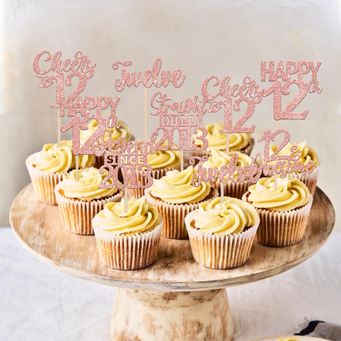 ZHUOWEISM 24PCS 12th Birthday Cupcake Toppers Rose Gold Decorations for 12th Birthday Party Supplies