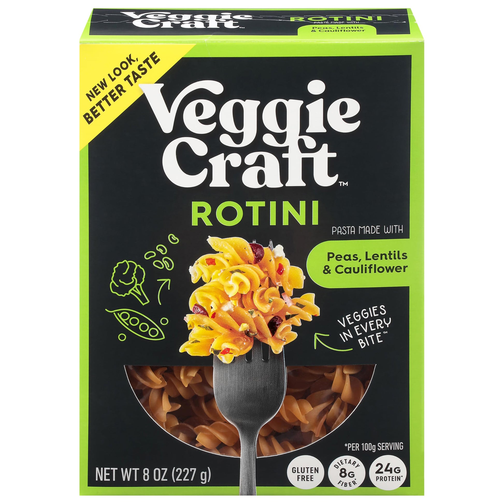 Veggiecraft Farms Rotini Pasta - High Protein, Vegan, Gluten Free Noodles, Made with Lentil Peas & Cauliflower, Plant Based, Low