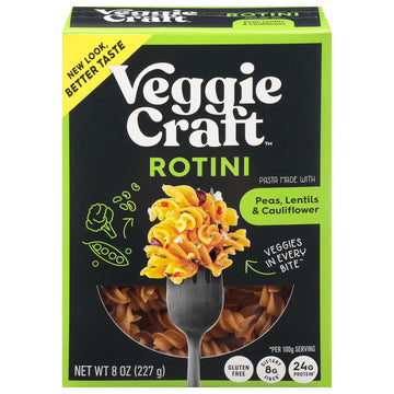 Veggiecraft Farms Rotini Pasta - High Protein  Vegan  Gluten Free Noodles  Made with Lentil Peas & Cauliflower  Plant Based  Low Carb  Healthy Pasta  High Fiber  Kosher  Non-GMO - 8 Ounce