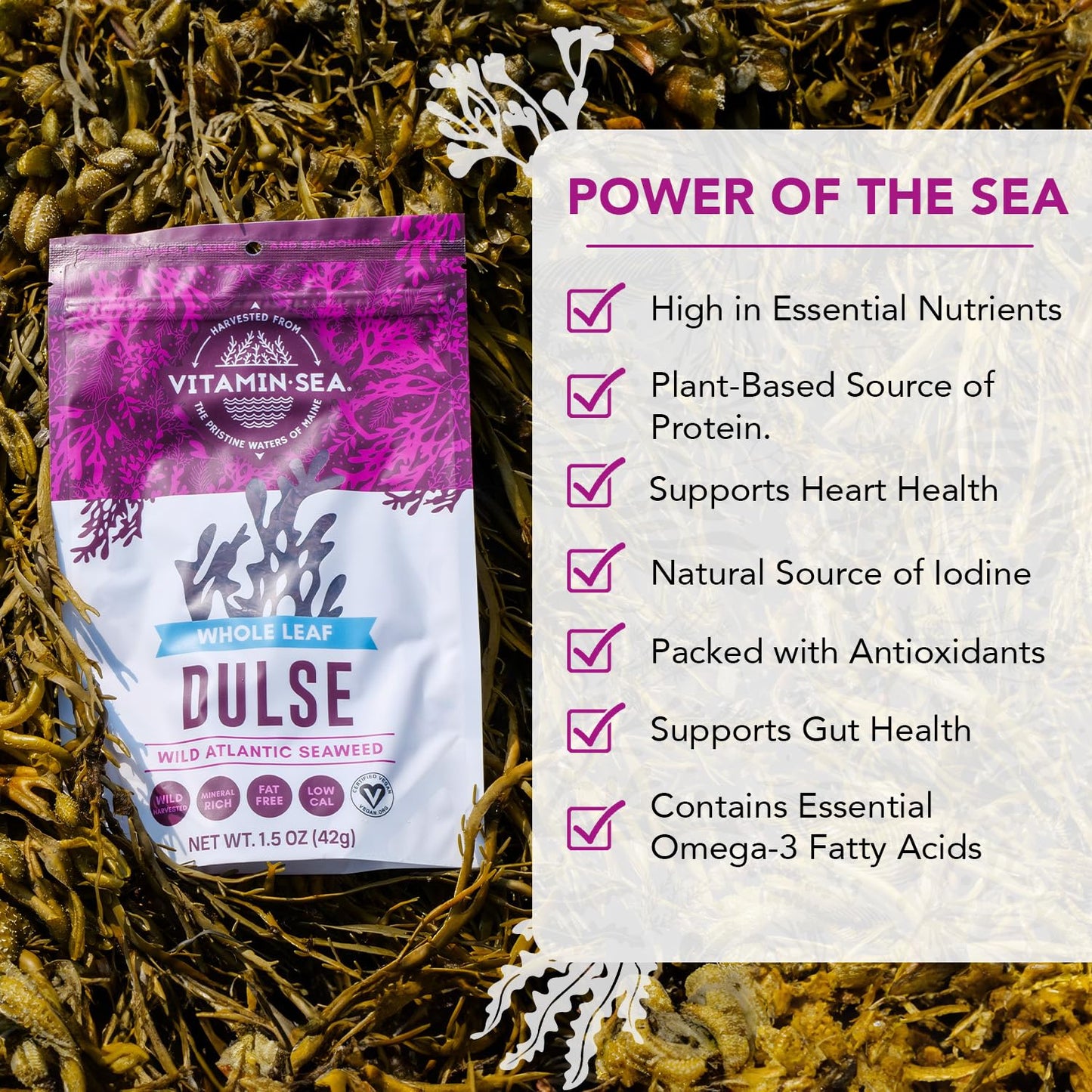 VITAMINSEA Dulse Dried Sea , Whole Leaf, 4 Ounce - Wild North Atlantic Sea  for Snacking, Seasoning, Soups & Salads