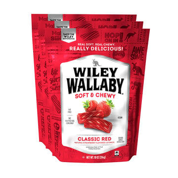 Wiley Wallaby Licorice 10 Ounce Classic Gourmet Soft & Chewy Australian Red Licorice Candy Twists, 3 Pack