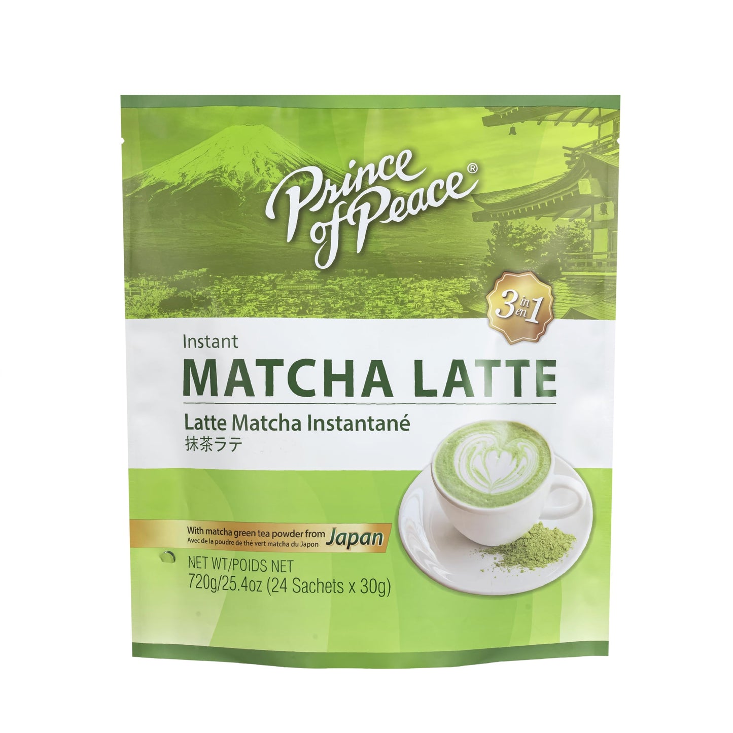 Prince of Peace Matcha Latte Instant Beverage, 24 Sachets, Rich and Creamy, Hot or Cold, Made with Japanese Matcha, Pack of 1