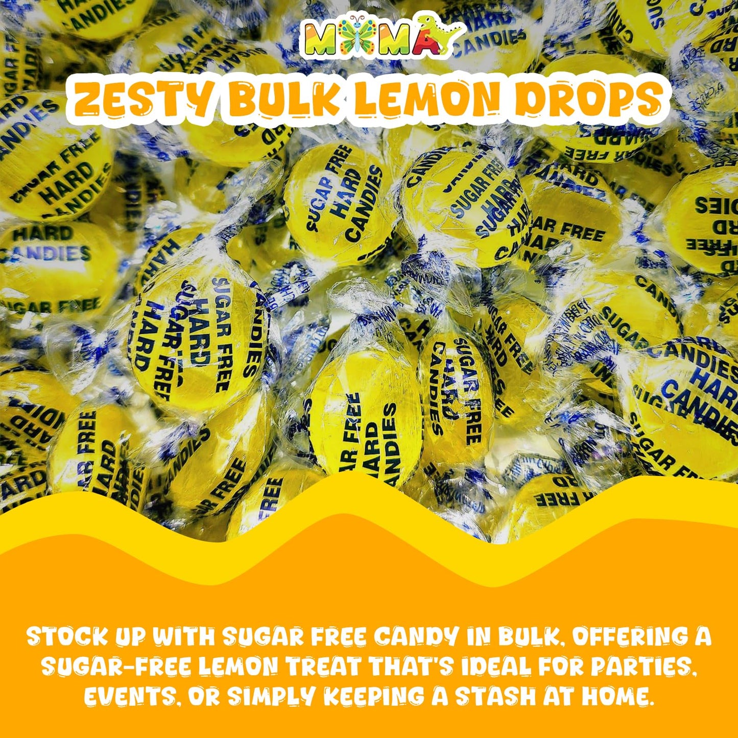 MIMA MIMA Sugar Free Lemon Drops Hard Candy - Gluten Free, Keto Friendly - 1 LB Individually Wrapped