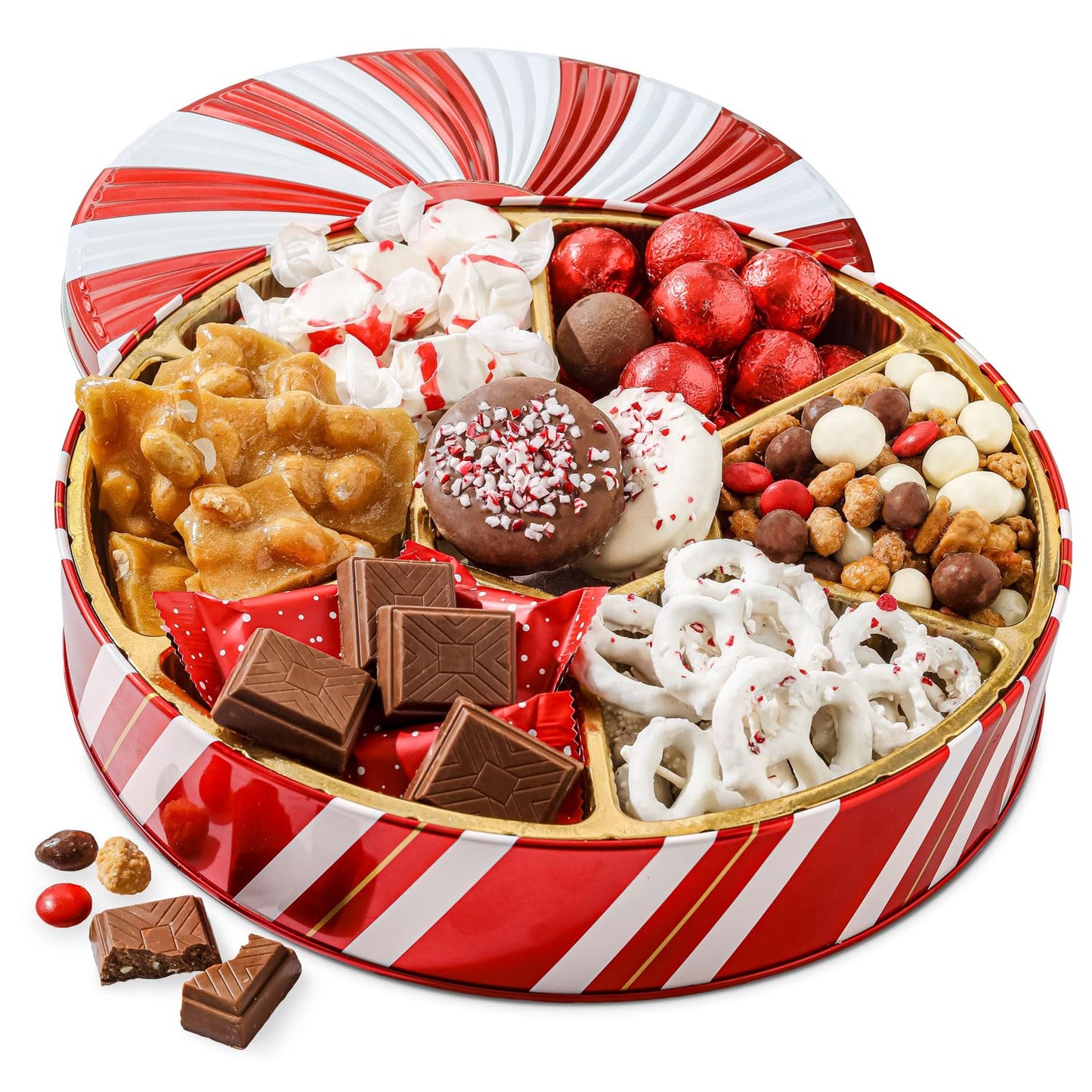 BONNIE AND POP Christmas Gift Basket - 8 Piece Set - Chocolate & Nut Assortment - Peppermint Color