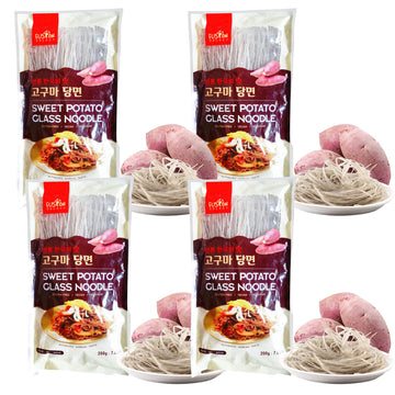 Fusion Select 4 Packs Sweet Potato Glass Noodles - Zero-Fat, Low-Calorie, No-Sodium Diet-Friendly, Gluten-Free, Vegan, Stir-Fry, Dumplings, Hot Pot - For Chinese, Korean Recipes - 7.05Oz