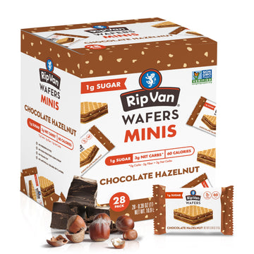 Rip Van Chocolate Hazelnut Mini Wafer Cookies - Healthy Low Sugar Snacks - 28 Count