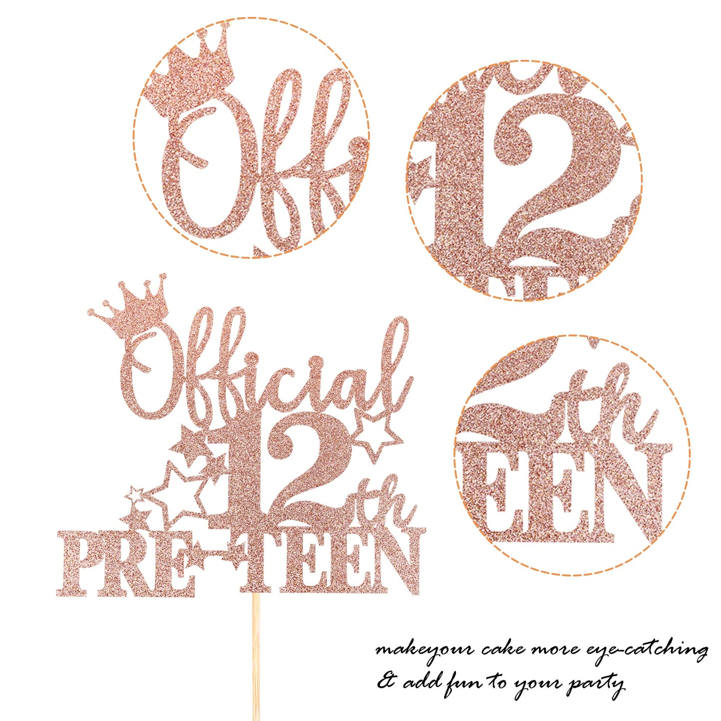 YCTHUNFISH 12th Birthday Cake Topper Glitter Cheers to 12 Years Old, Rose Gold, 6.1x8.6 inches