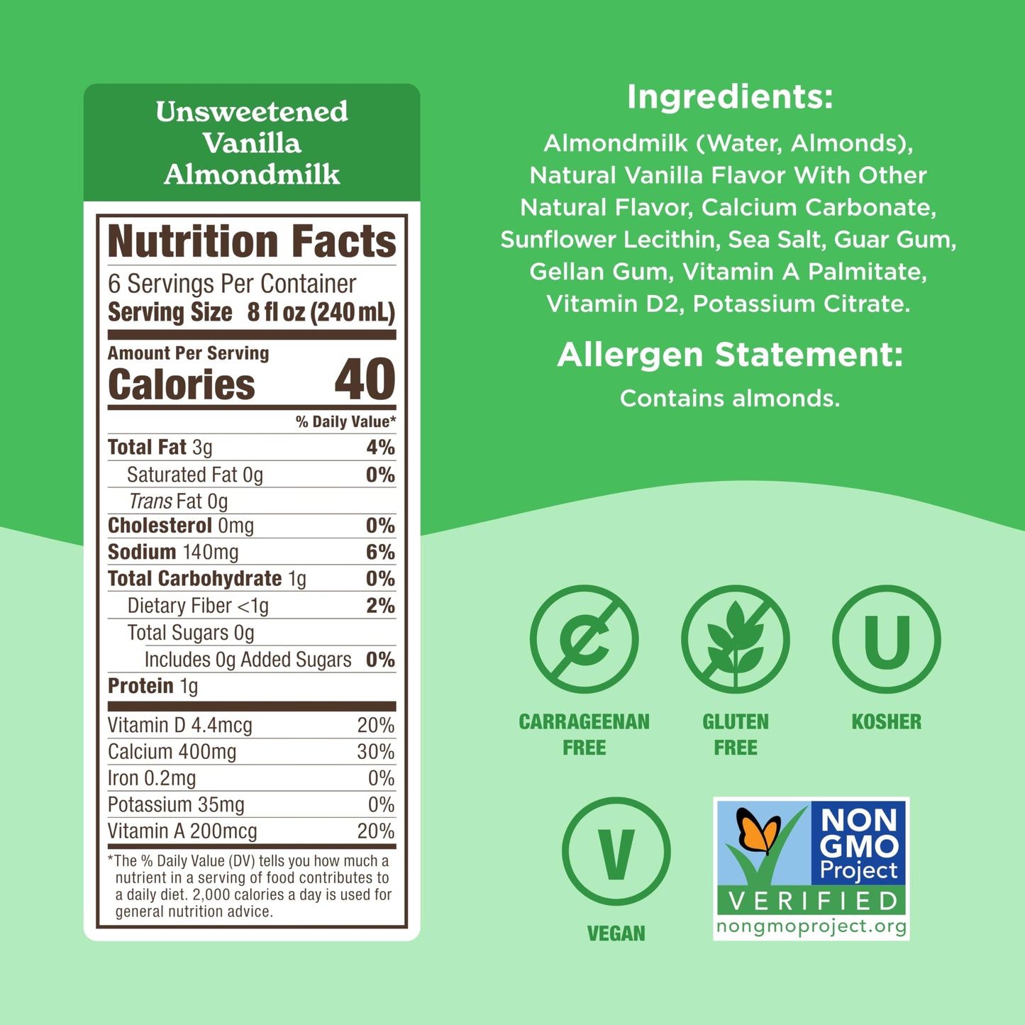 Califia Farms - Unsweetened Vanilla Almond Milk, 48 Oz, Dairy Free, Vegan, Plant Based, Keto, Gluten Free, Non GMO, Sugar Free,