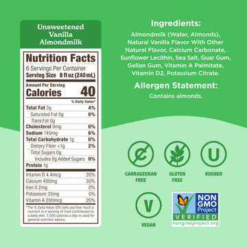 Califia Farms - Unsweetened Vanilla Almond Milk, 48 Oz, Dairy Free, Vegan, Plant Based, Keto, Gluten Free, Non GMO, Sugar Free,