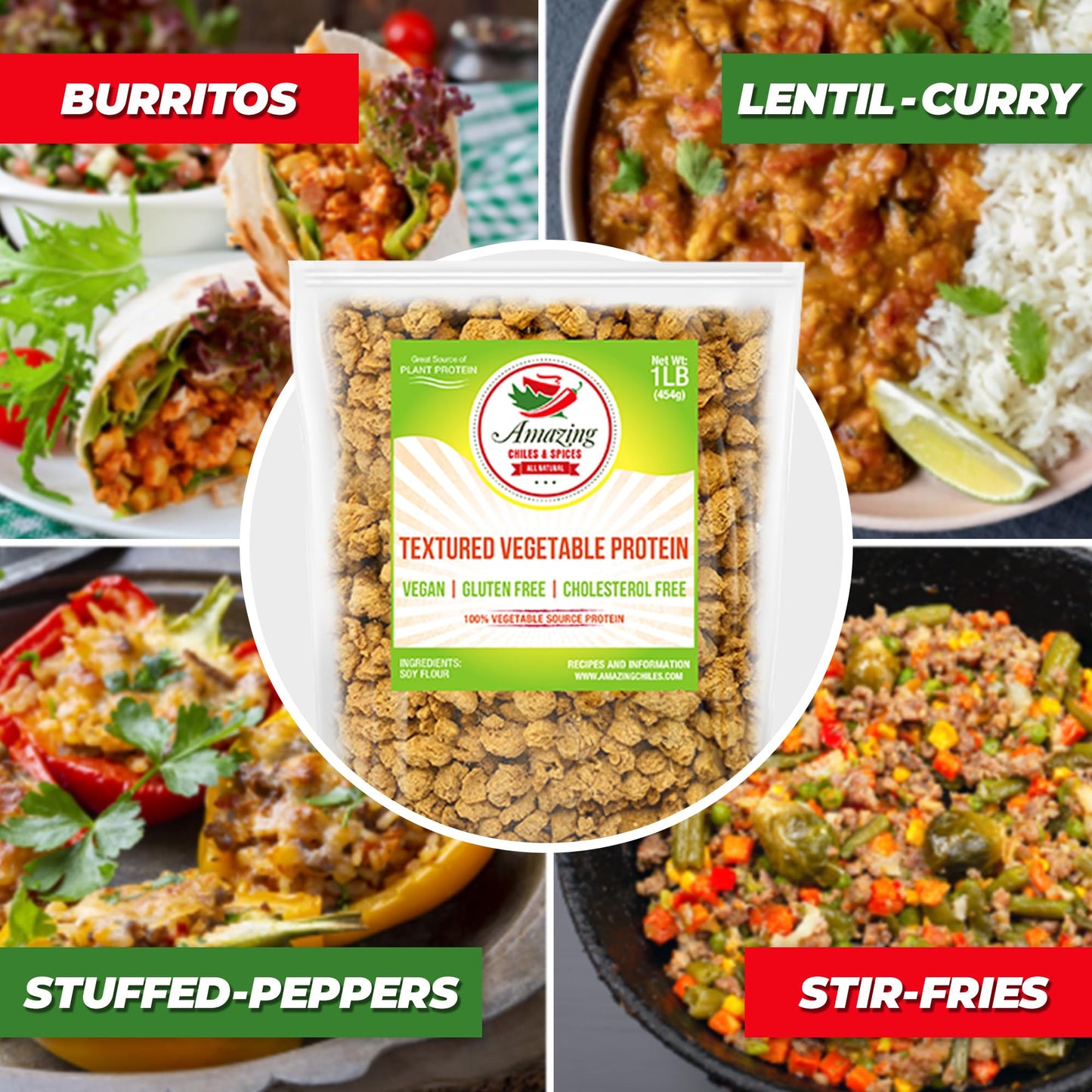 Textured Vegetable Protein (Tvp), 1 Lb. Bag, Natural Plant Based Vegan Protein Chunks, Non-Gmo And Gluten Free Crumbles, Cholest