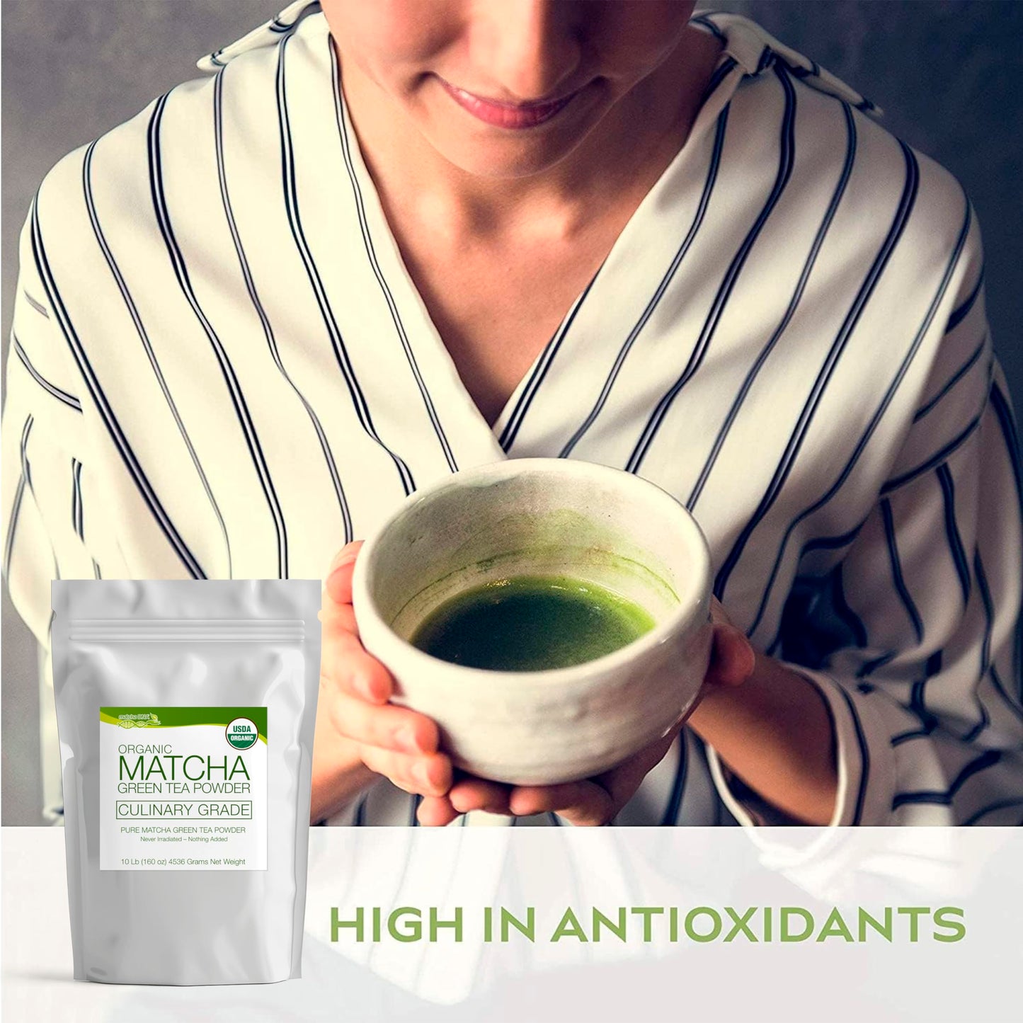 Matcha Dna Usda Organic Matcha Green Tea Powder Culinary Grade Powdered Matcha - High In Antioxidants (160 Ounce Bag)