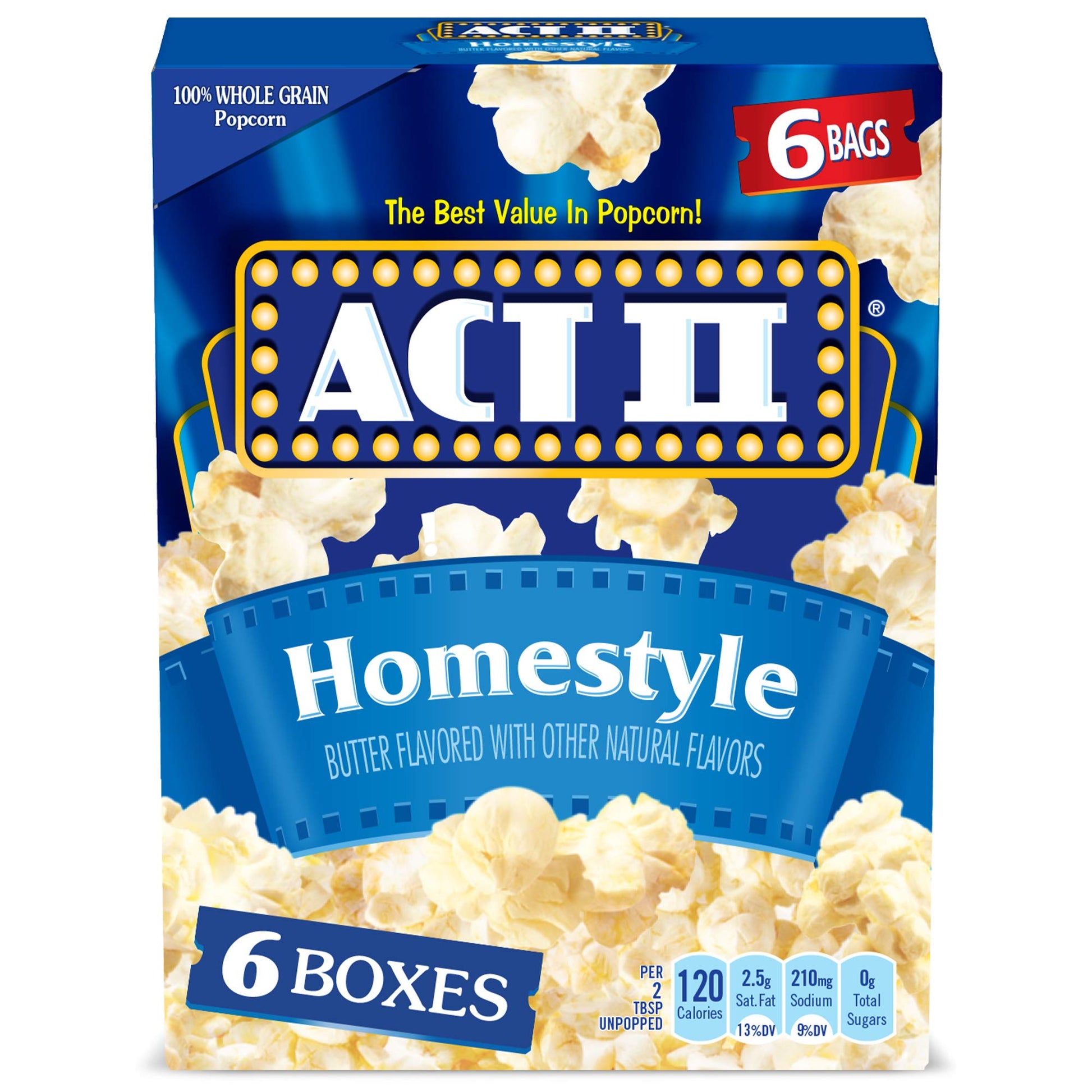 Act Ii Homestyle Microwave Popcorn, 2.75 Oz. 6-Count (Pack Of 6)