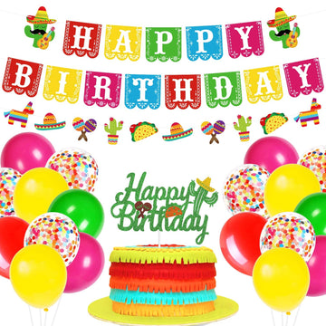 Mexican Themed Birthday Party Supplies, Fiesta Birthday Banner And Cake Topper, Taco Party Decorations For Kids