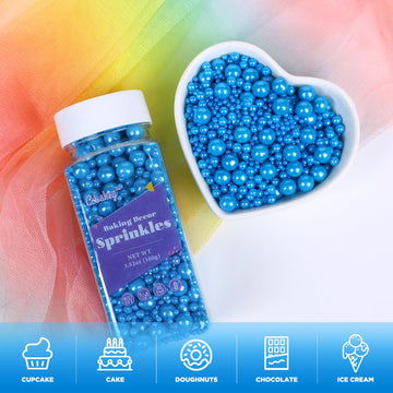 Cobakey Blue Sprinkles For Cake Decorations 3.52 Ounce Edible Pearl Sugar Sprinkles For Cupcake Toppers Wedding Party Valentines