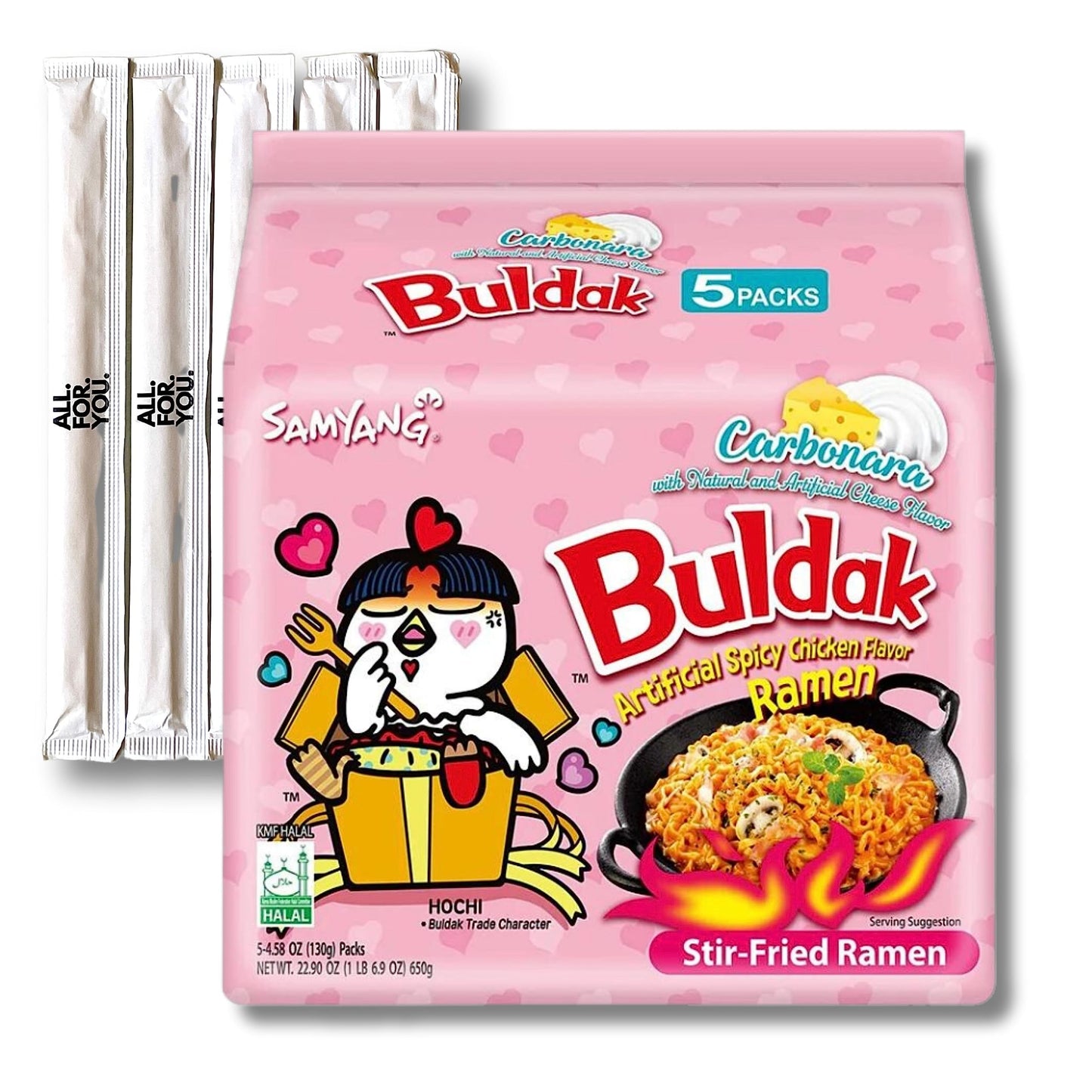 Buldak Ramen Noodles - 5 Pack - Carbonara Flavor - Spicy Ramen Noodles Samyang Buldak Ramen Korean Spicy Hot Chicken Stir-Fried 