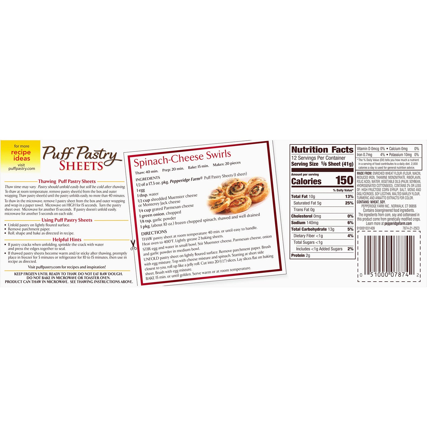 Pepperidge Farm Puff Pastry FrOzen Pastry Dough Sheets, 2-Count, 17.3 Oz. Box