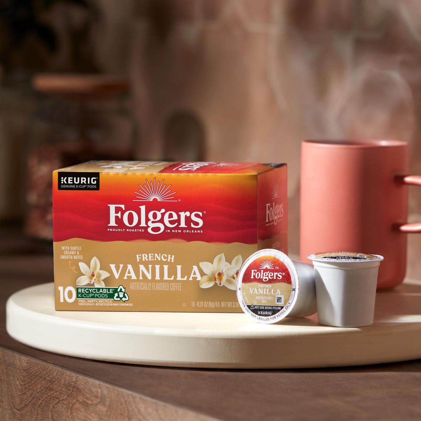 Folgers French Vanilla Artificially Flavored Coffee  Keurig K-Cup pods  10 Count Box (Pack of 6)